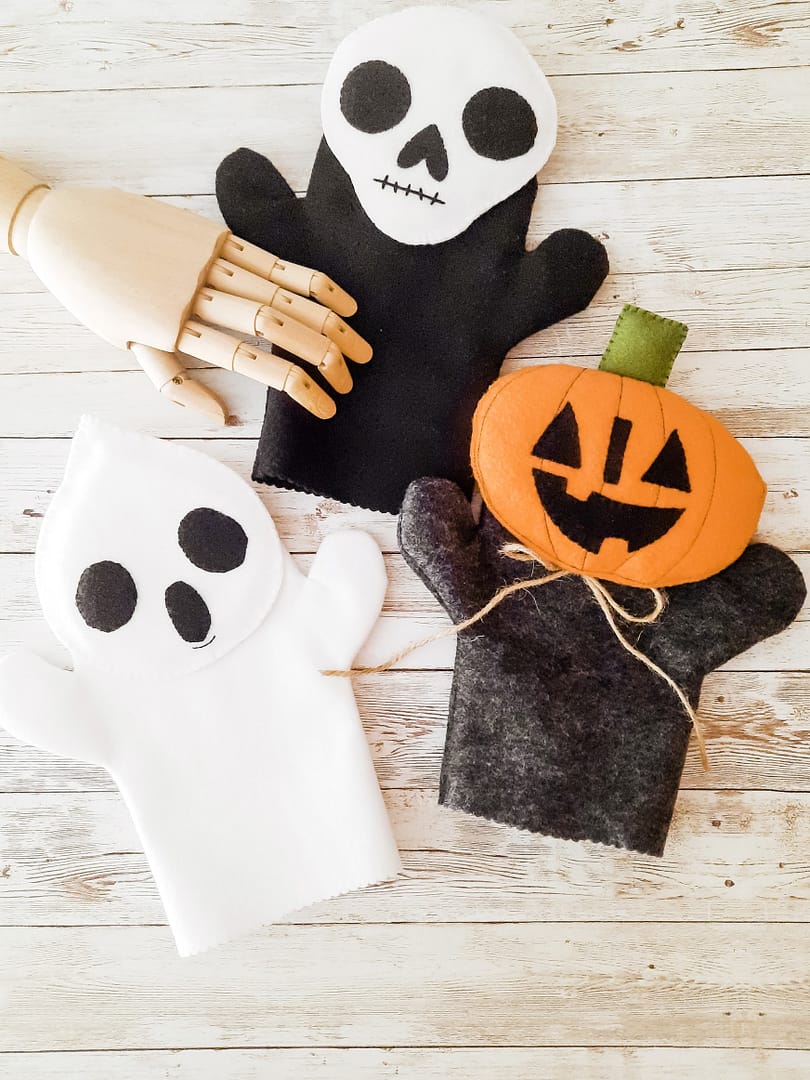 3 pc felt deals wool skeleton hands and pumpkin !